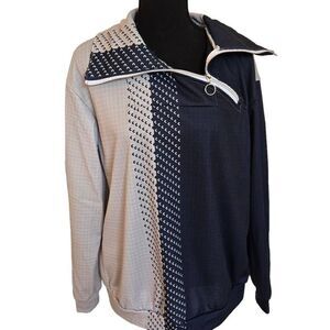 ACEGOLFS Womens Asymmetric Zip Not So Classic Golf Sweatshirt Gray Blue Large